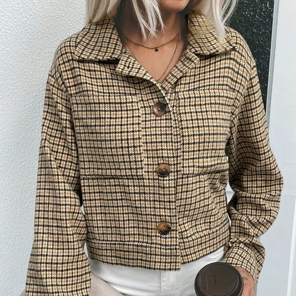 Multicolor Casual Womens Houndstooth Print Drop Shoulder Jacket - Picture 5 of 5
